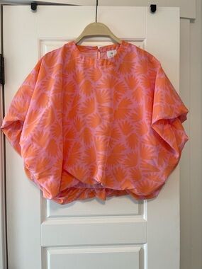 Women's Pink & Orange Printed Short-Sleeve Blouse